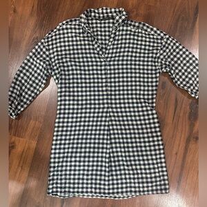Zara Basic Gingham wool blend dress Sz XS black and cream